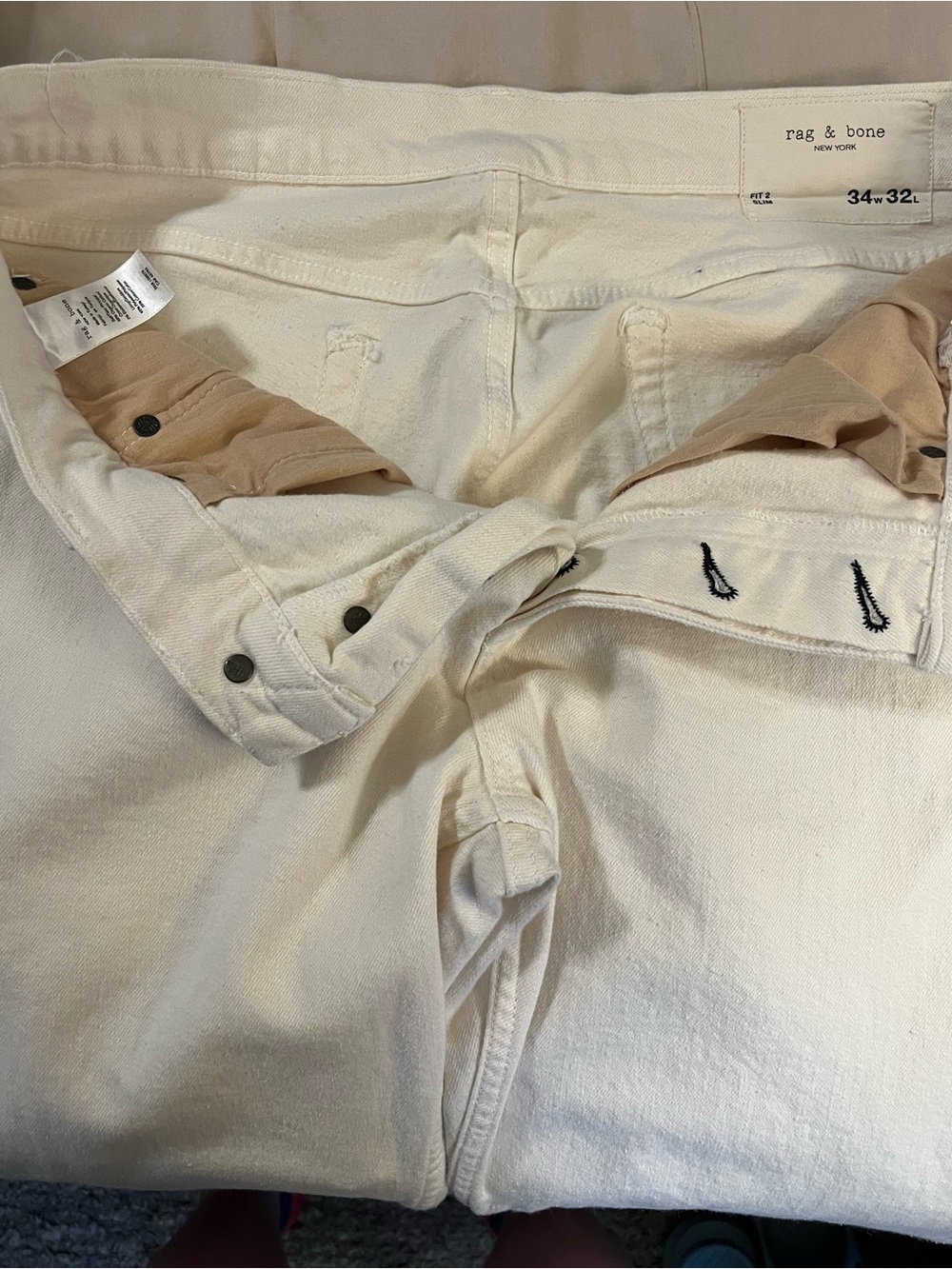 rag & bone Cream High-Rise Button-Fly Jeans (fit and slim) Men’s - Picture 5 of 5